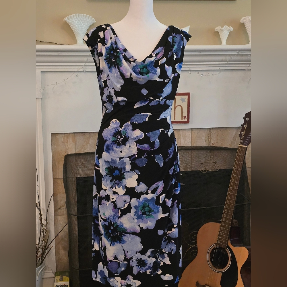Ralph Lauren Floral Blue and Black Dress